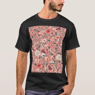 Camiseta Aves Florais, Vintage Desenhada À Mão