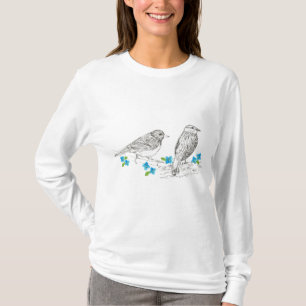 Camiseta Aves Flores Azuis Natureza Desenho T-Shirt