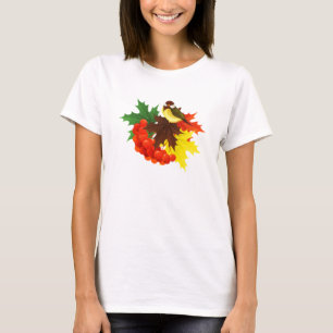 Camiseta Aves, Folhas e Berries do outono