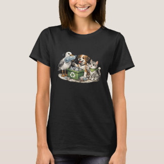Camiseta Aves Marinhas Trazem Garrafas Plásticas para Recic