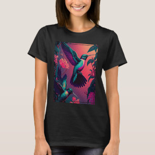 Camiseta Aves tropicais de aves selvagens no voo Vaporwave 