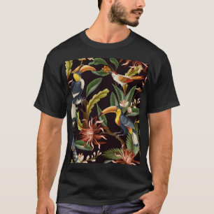 Camiseta Aves Tropicais: Folhas Vintage e Flores