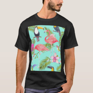 Camiseta Aves tropicais: padrão uniforme de aquarelas.