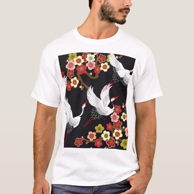 Camiseta Aves Voadoras: Crane Heron Japonês. (Frente)