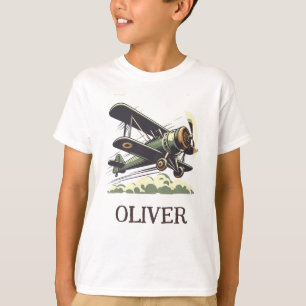 Camiseta Aviador Biplano Vintage Verde