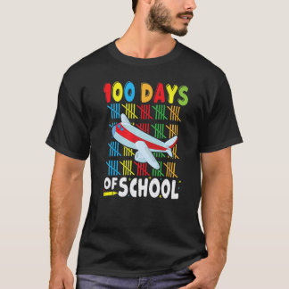 Camiseta Avião 100 Dias de Escola Para Professores Meninos