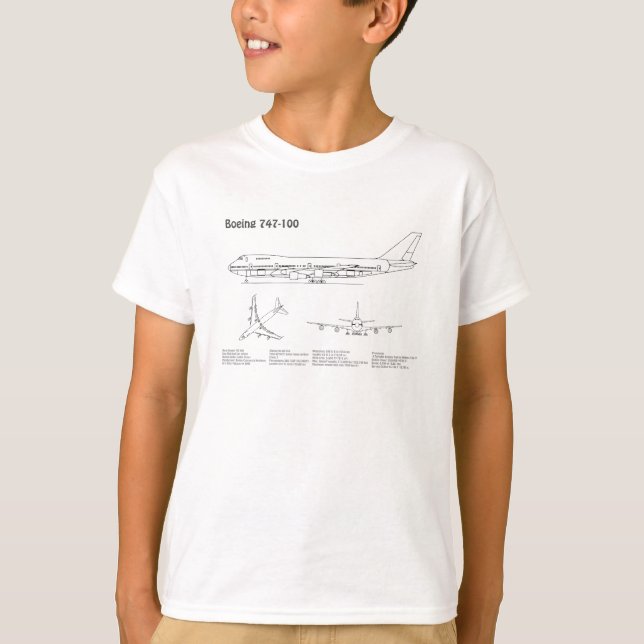 Camiseta Avião 747 - Planos de desenho do avião para projet (Frente)