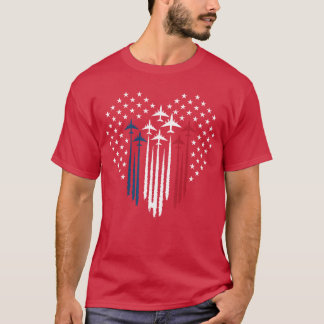 Camiseta Avião a Jato de Combate Bandeira dos EUA Coração r