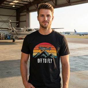 Camiseta Avião Antigo Pôr do Sol Retro Montanhas Namorado
