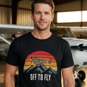 Camiseta Avião Antigo Pôr do Sol Retro Montanhas Namorado