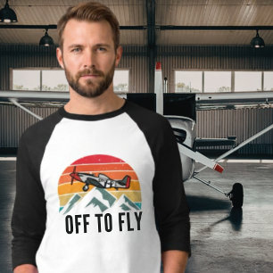 Camiseta Avião Antigo Pôr do Sol Retrô Montanhas Pai Piloto