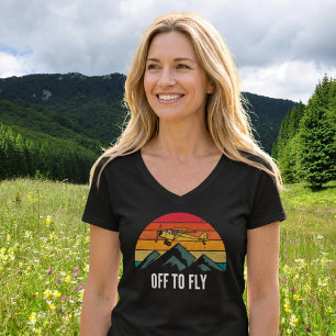 Camiseta Avião Antigo Pôr do Sol Retrô Montanhas Piloto Mãe