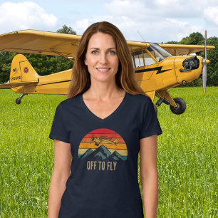 Camiseta Avião Antigo Pôr do Sol Retrô Montanhas Piloto Mãe