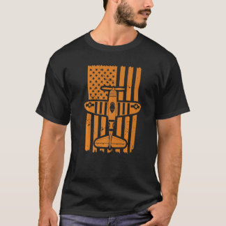 Camiseta Avião Biplano Antigo Bandeira EUA Piloto 3