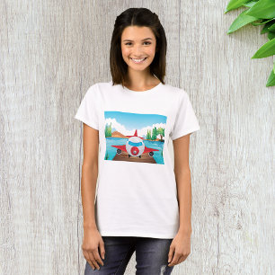 Camiseta Avião Cartoon no Lago Diversão Viagem