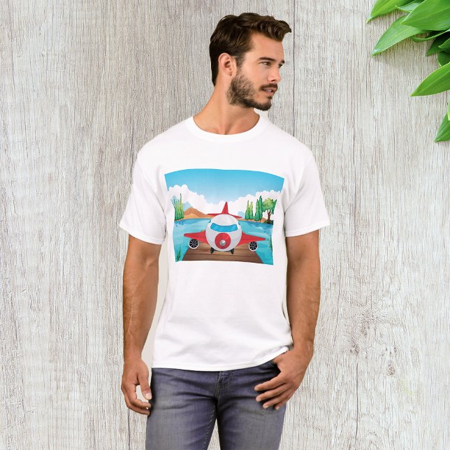Camiseta Avião Cartoon no Lago Diversão Viagem (Criador carregado)