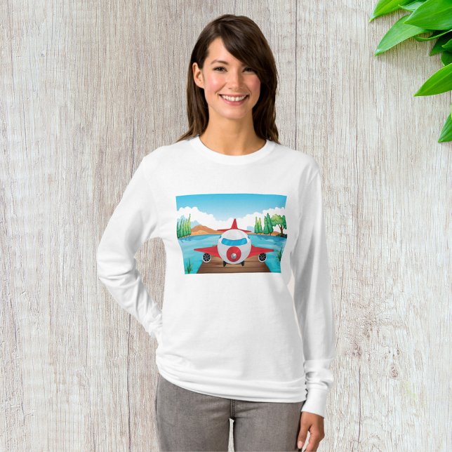 Camiseta Avião Cartoon no Lago Diversão Viagem (Criador carregado)