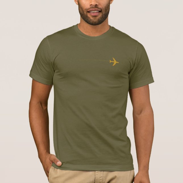 Camiseta avião com linha pontilhada verde-exército (Frente)