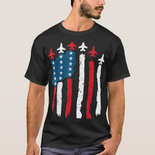 Camiseta Avião de Caça Bandeira dos EUA 4 de Julho Patrióti