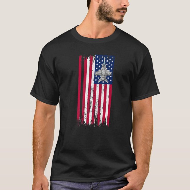 Camiseta Avião de Combatente de Jet Avie American Flag Airp (Frente)