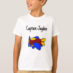 Camiseta Avião de desenho animado vermelho amarelo azul fof