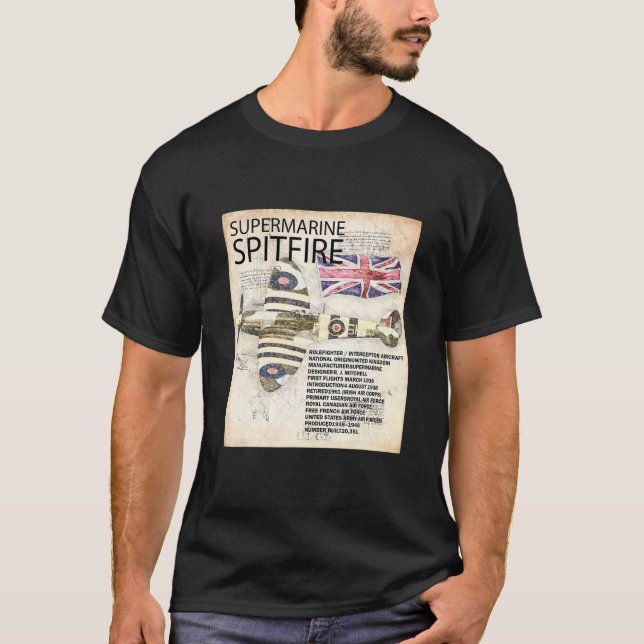 Camiseta Avião de Spitfire RAF WW2 Avião Plano Da Vinci (Frente)