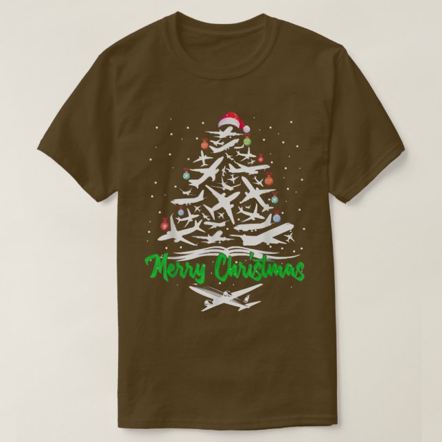 Camiseta Avião Feliz de Natal Avião Árvore de Natal Xma (Frente do Design)