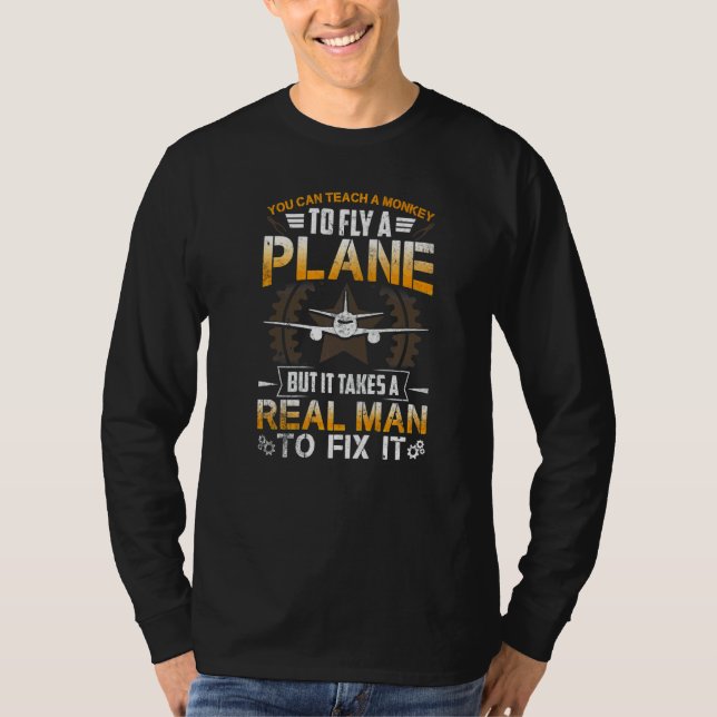 Camiseta Avião Mecânico Real Man Fix Plane (Frente)