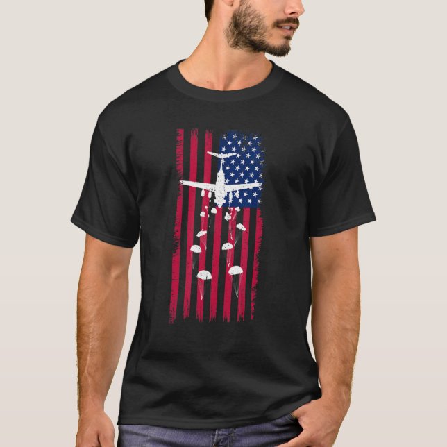 Camiseta Avião Militar E Paraquedistas Na América Vintage (Frente)