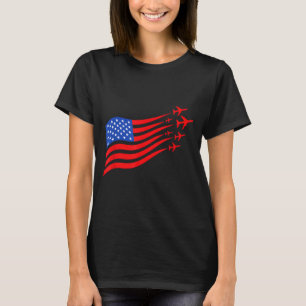 Camiseta Avião Patriótico Mínimo Bandeira Americana EUA