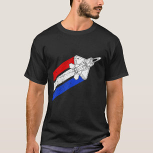 Camiseta Avião Raptor F-22 EUA contrai azul branco vermelho