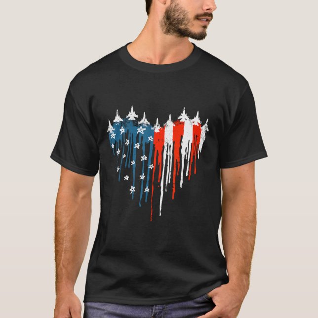 Camiseta Avião Red White Blue American Flag 4th Of (Frente)