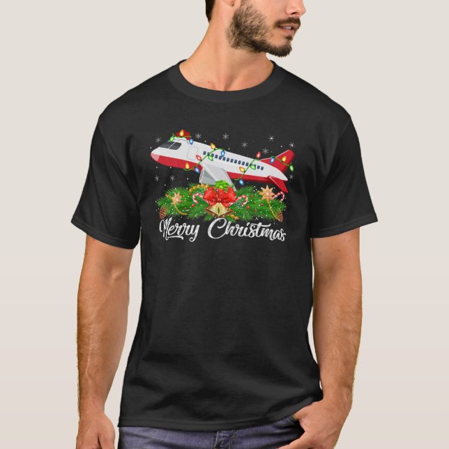 Camiseta Avião sobrevoando a competir com o avião de Santa  (Frente)