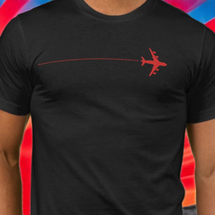 Camiseta Avião vermelho com linha pontilhada a preto
