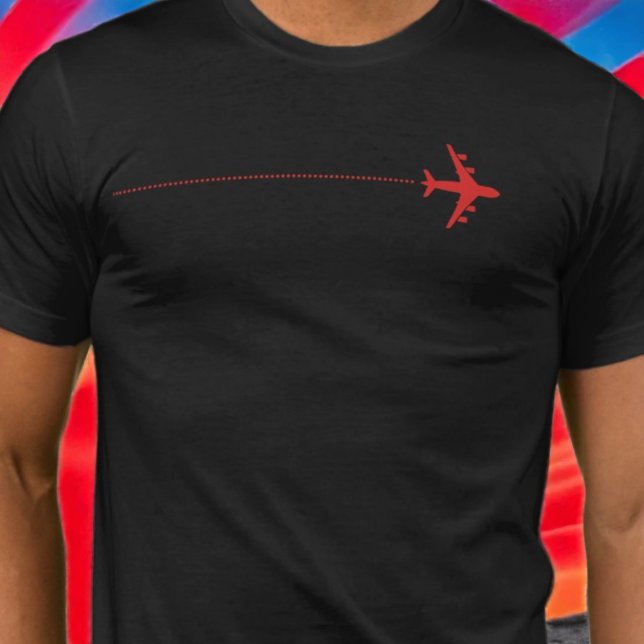 Camiseta Avião vermelho com linha pontilhada a preto (Criador carregado)