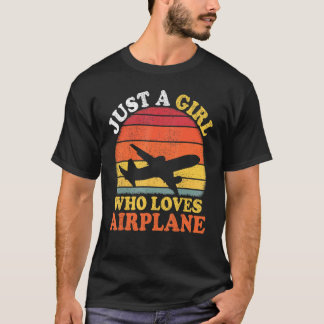Camiseta Avião Vintage Apenas Uma Menina Que Ama Avião