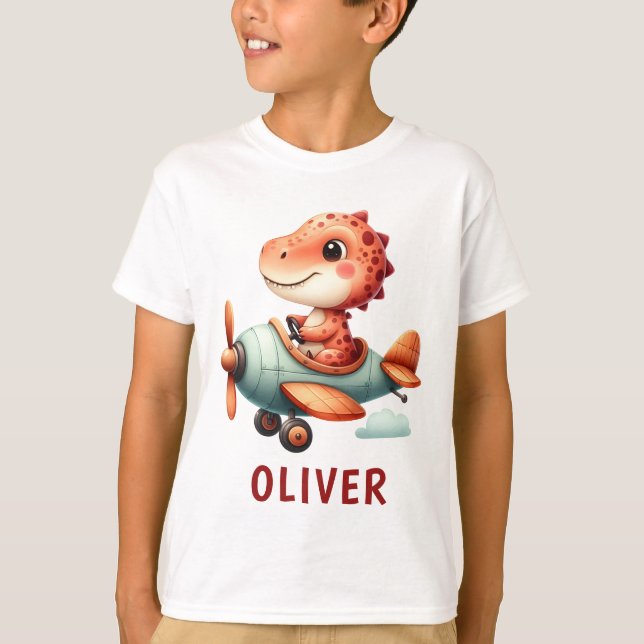 Camiseta Avião Voador Dinossauro Piloto Cute (Frente)