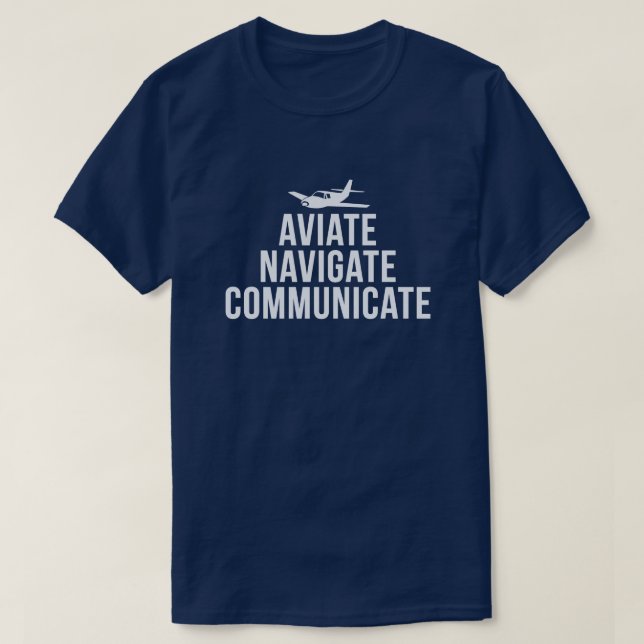 Camiseta Aviate, navega, comunica o piloto (Frente do Design)