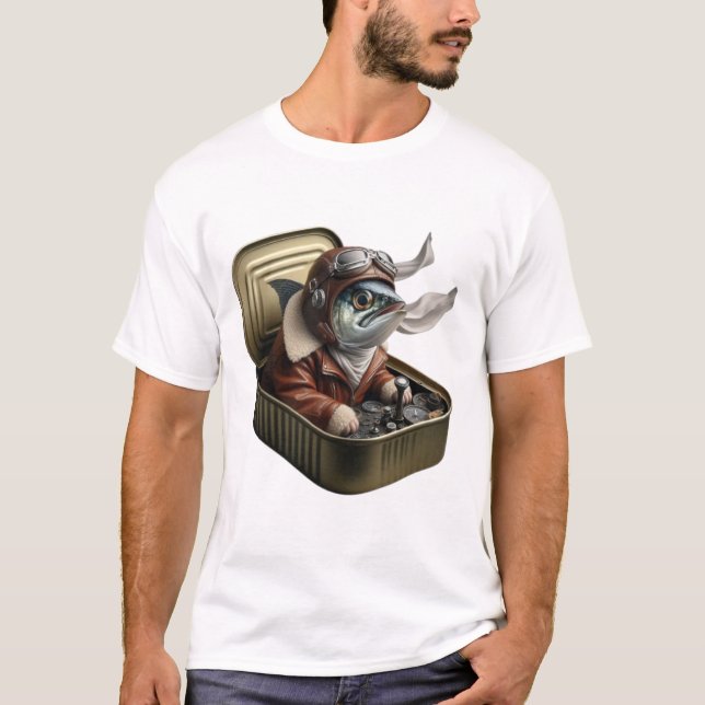 Camiseta  Aviator Sardine Funny Flying Fish Tee (Frente)