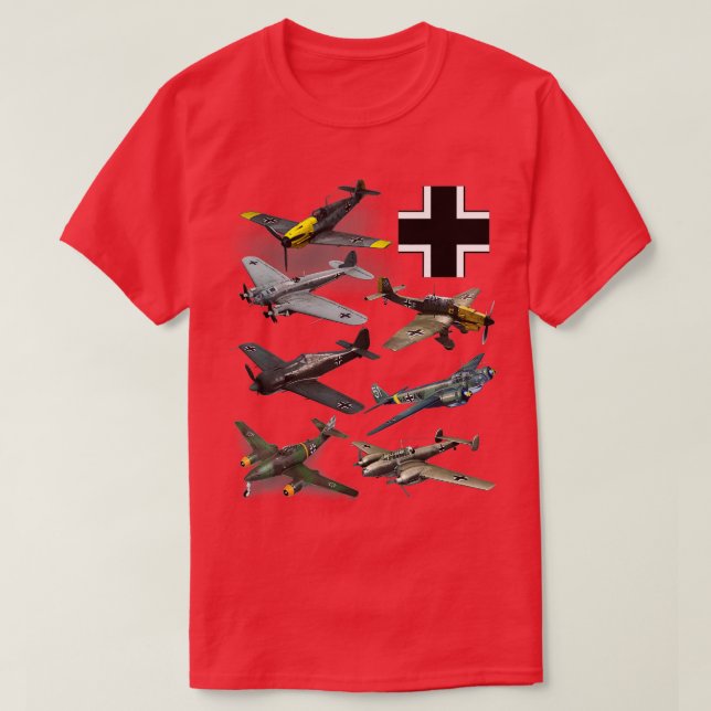 Camiseta Aviões de guerra alemães WW2 JU87 Stuka Bf 109 ME  (Frente do Design)