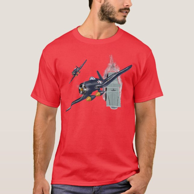 Camiseta Aviões WW2 Aviões de guerra Aves F4U Aeronaves Cor (Frente)