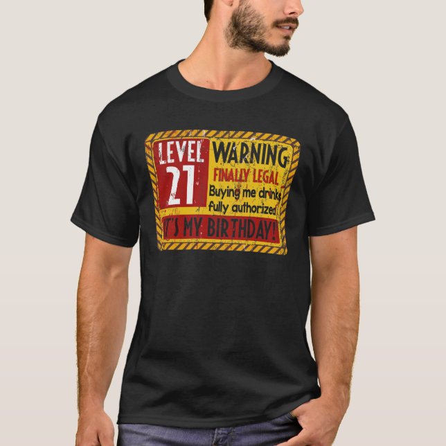 Camiseta Aviso de aniversário de 21 anos de Nível 21 Anos F (Frente)