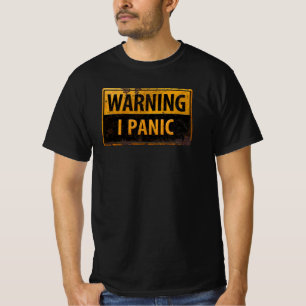 Camiseta AVISO DE PÂNICO - Sinal de perigo metálico engraça