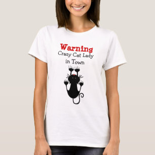 Camiseta Aviso Dona de Gato Louca Humorístico