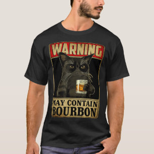 Camiseta Aviso Pode Contém Bourbon Whisky Vinho Gato Preto