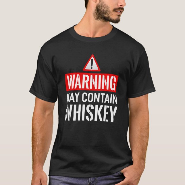 Camiseta Aviso Pode Conter Whiskey Funny Whiskey Bourbon (Frente)