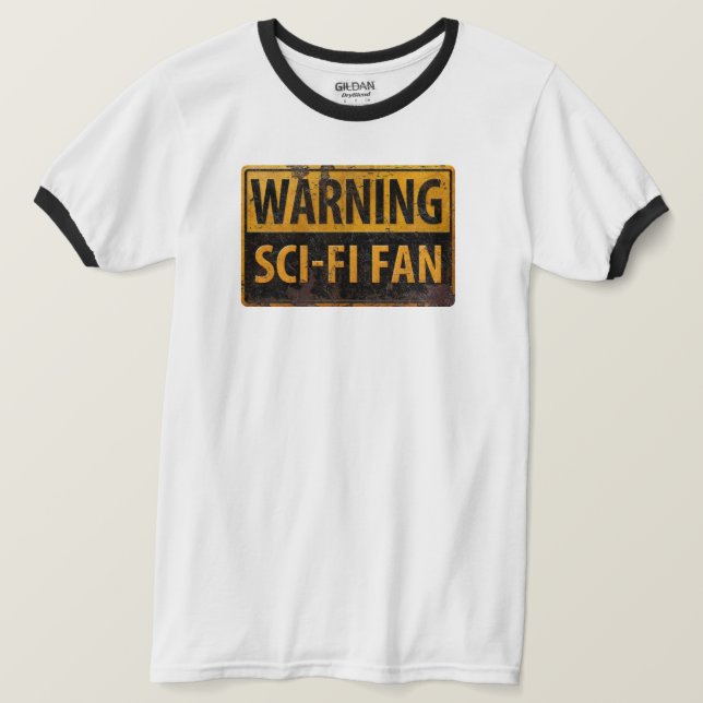 Camiseta AVISO Ventilador SCI-FI - Sinal de precaução contr (Frente do Design)