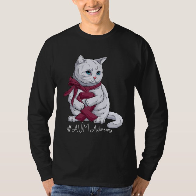 Camiseta AVM Awareness Month Burgundy Ribbon Cat (Frente)
