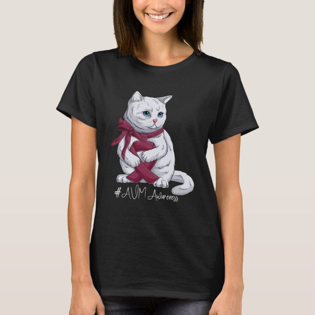 Camiseta AVM Awareness Month Burgundy Ribbon Cat (Frente)