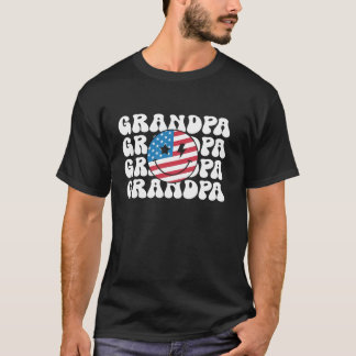 Camiseta Avô Americano Retro Groovy 4 de julho Sorria Fa